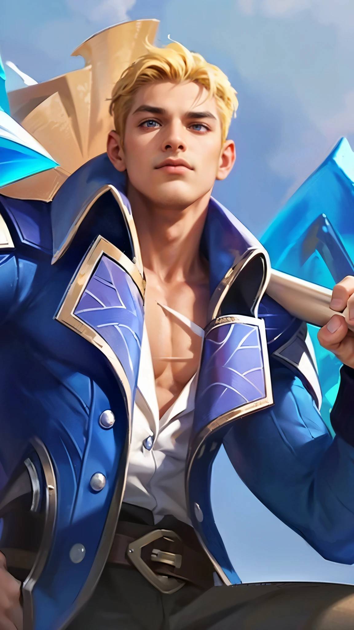 Best quality, masterpiece, detailed skin texture, detailed clothes texture, detailed face, super detail, 8k, intricate detail, 1 boy, The color doesn't change, Muscle guy, 1 guy, masculine male, masterpiece, ((perfect eyes)) best quality, (semirealism:1.9), beautiful lighting, (extremely detailed CG unity 4k fhd wallpaper), High Detail, Sharp focus, dramatic outdoors