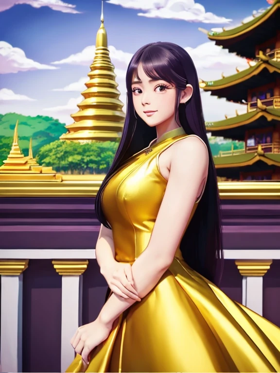 craft  top notch,  girl  solo  ((adult female)),  long hair  hair,  Actress, upper black body, lower body purple dress (gold dress) (gold dress) fantasy,  happy  watching the viewer;  cartoon  anime  (Oil painting) Burmese girl, 18 years old, Bagan Pagoda view background, clear Hd 8k

 ￼

 ￼