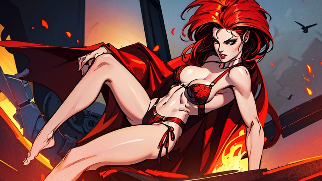 (best quality,4k,8k,highres,masterpiece:1.2),ultra-detailed,(realistic,photorealistic,photo-realistic:1.37), dark Phoenix Jean Grey ,red and yellow costume,X-Men comic,beautiful detailed eyes,beautiful detailed lips,extremely detailed face,long eyelashes,red hair,fiery aura,captivating expression,flames and intense background,sculpted body shape,smoke and flames rising,transparent lingerie,glowing embers,passionate and powerful,high-contrast lighting,vivid colors,sultry atmosphere.''
