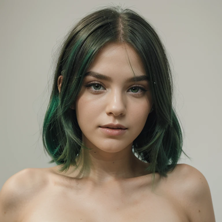 SAME GIRL, SAME FACE, GREEN HAIR, WHITE BACKGROUND , MODEL PICTURES, BLACK LANGERIE, PANORAMA 