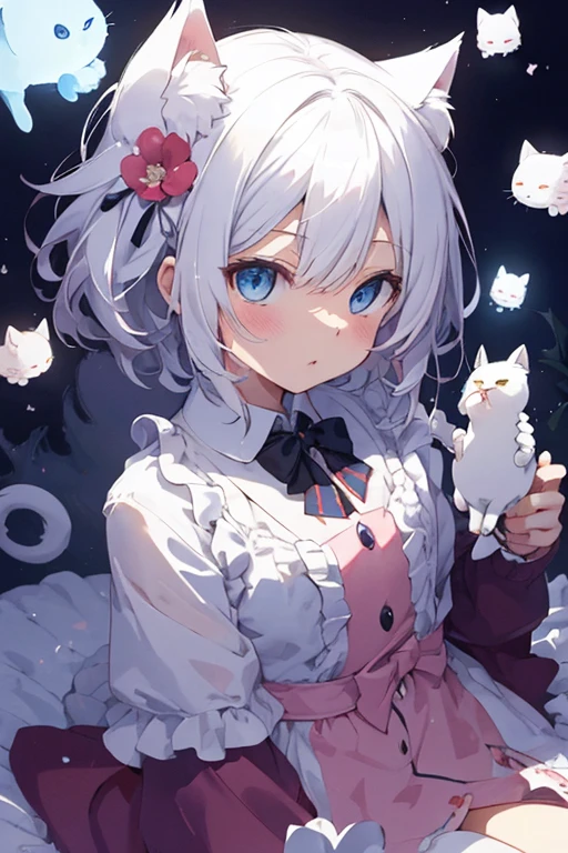 lovely illustration, Mejor calidad, hello little kitty, (Transformation sequence), Transform the magic cat, Chibi, white magic cat, Arte Fractal, hermosos ojos detallados, cinematic lighting, tiro de vaquero, mirando al espectador, desde abajo