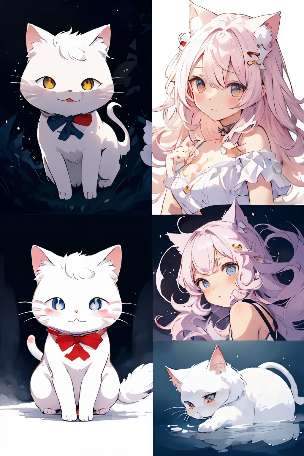 lovely illustration, Mejor calidad, hello little kitty, (Transformation sequence), Transform the magic cat, Chibi, white magic cat, Arte Fractal,  hermosos ojos detallados, cinematic lighting, tiro de vaquero, mirando al espectador, desde abajo