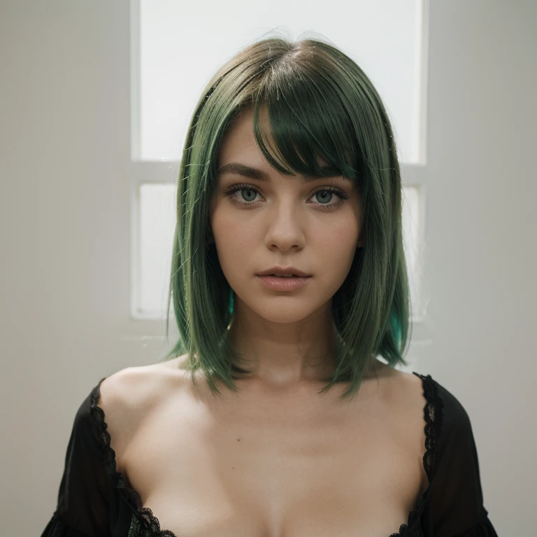 ((, Need, 8K, tmasterpiece:1.3)), 1female, Focalors:1.2, perfect figure beautiful woman:1.4,（ natta:1.1）, ((black and green hair )), (medium size boobs 1.2), ((Home:1.3)), Highly detailed facial and skin texture, A detailed eye, realistic
