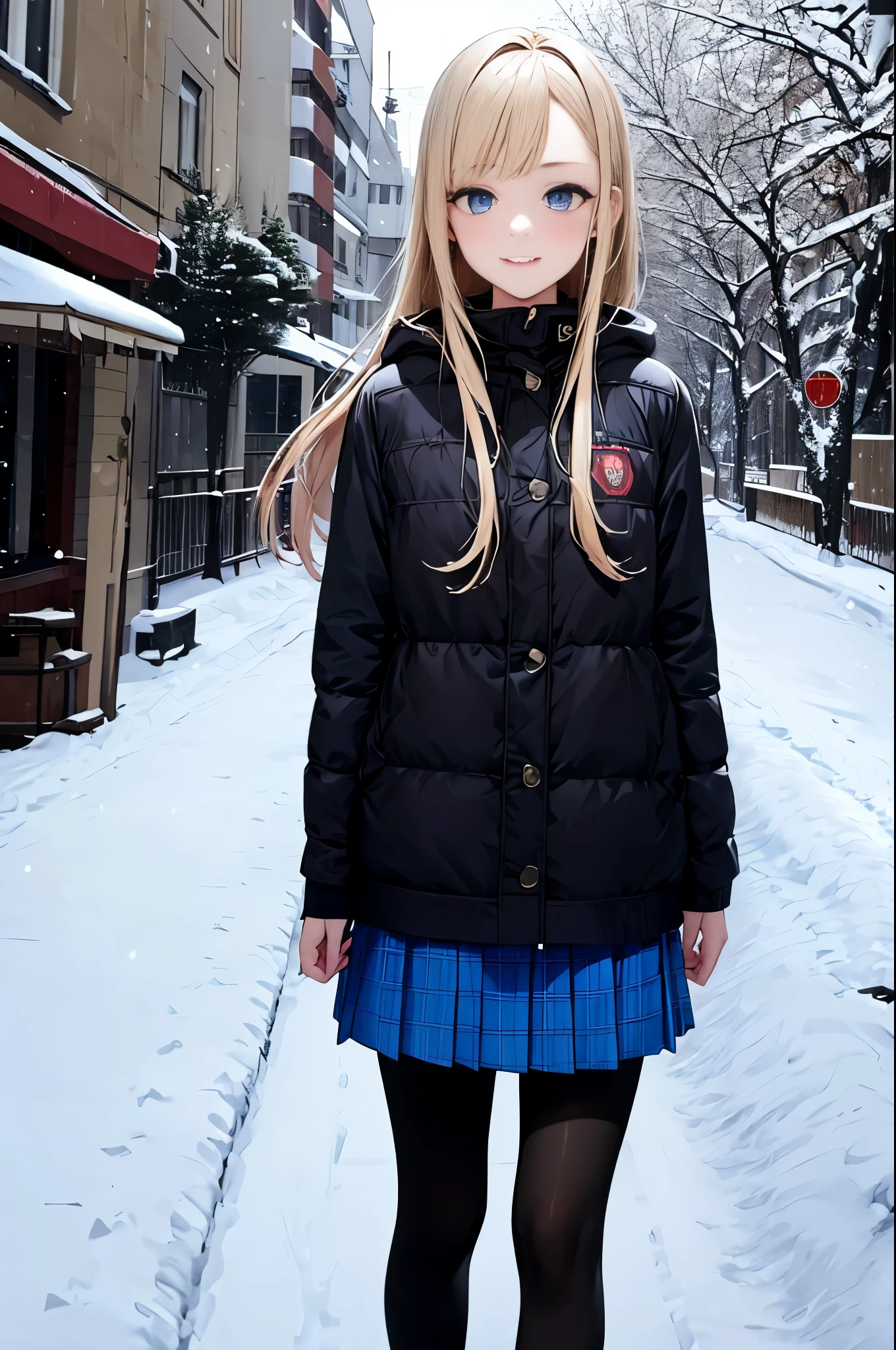 1 girl、long hair、blonde hair、blue eyes、winter、snow、winter、1 girl、stroll、紙吹snow、skirt up