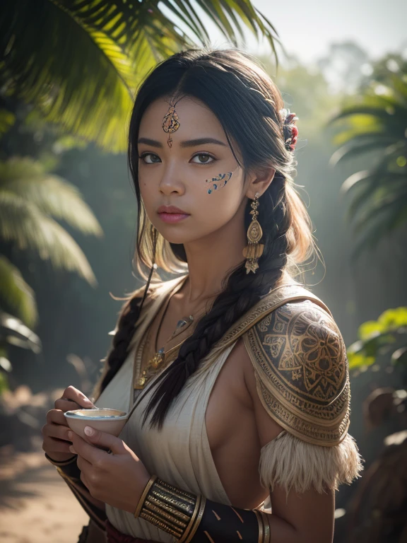 female, ancient tribal warrior with pastel easter egg facepaint, photorealistic, centered, head and shoulder portrait, perfect composition, beautiful detailed intricate insanely detailed, octane render trending on artstation, 8 k artistic photography, photorealistic concept art, soft natural volumetric cinematic perfect light, chiaroscuro, masterpiece, oil on canvas, raphael, caravaggio, moody lighting, 8 k resolution, octane render, trending on artstation, haze, ultra-detailed, film photography, light leaks, trending on artstation, studio photo, intricate details, highly detailed, Nikon D3100 | ISO 450 | focal length 70 mm (Sigma 50mm f1.5) | aperture f/4 | exposure time 1/250 Sec (DRI)