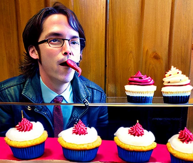 Carl Brutananadilewdki eating Poop Cupcakes and Black Pearl Jam Cupcake, By Jean-Pierre Meixiu 