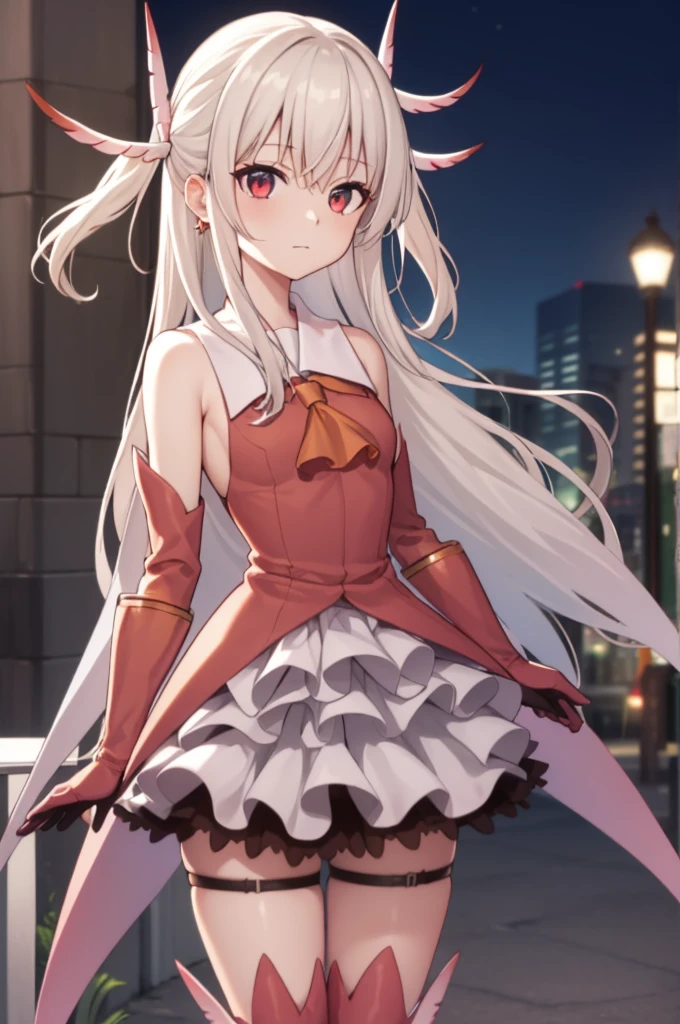 illyasvielvoneinzbern, Ilyasfir von Einzbern, blonde hair, hair between eyes, long hair, (red eyes:1.5),
break boots, removed sleeve, earrings, feather hair ornaments, feather, gloves, hair ornaments, jewelry, layered skirt, long sleeve, Magical girl, miniskirt, pink shoes, pink shirt, pink sleeves, pleated skirt, shirt, skirt, No sleeve, No sleeve shirt, staff, thigh boots, Thighhighs, wall, white feather, white gloves, white skirt, zettai ryouiki,
break outdoors, city, null, cloud, sun,
break looking at viewer, (cowboy shot:1.5),
break (masterpiece:1.2), highest quality, High resolution, ユニティ8kwall紙, (figure:0.8), (beautiful and fine eyes:1.6), highly detailed face, perfect lighting, Very detailed CG, (perfect hands, perfect anatomy),