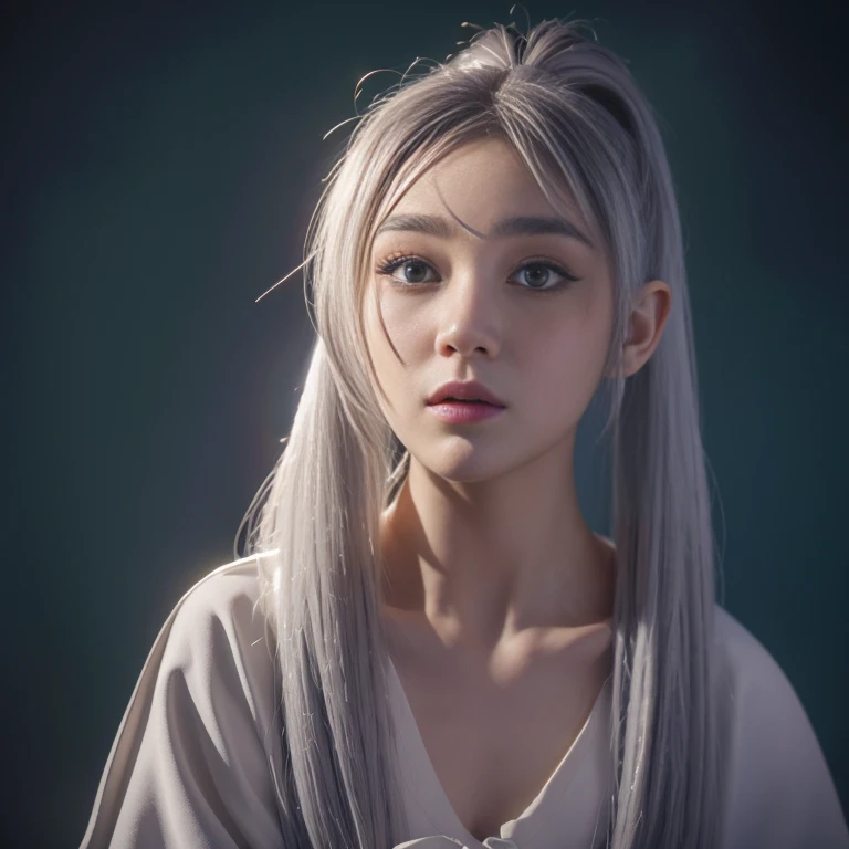 Fairy girl, Double ponytail gray hair, white robe and skirt, black leggings, Brown boots, green eyes, open bangs, thick eyebrows, Beautiful fingers, beautiful character design, official art, Highly detailed CG fusion, perfect lighting, rich and colorful , (best_quality:1.0), 超high resolution,Super detail, high resolution, lens flare, (beautiful_face:1.5),best quality, magic wand,Medieval cityscape