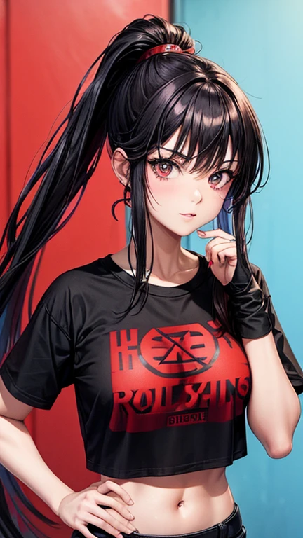 Hot goth girl wearing a red hot chili peppers t-shirt