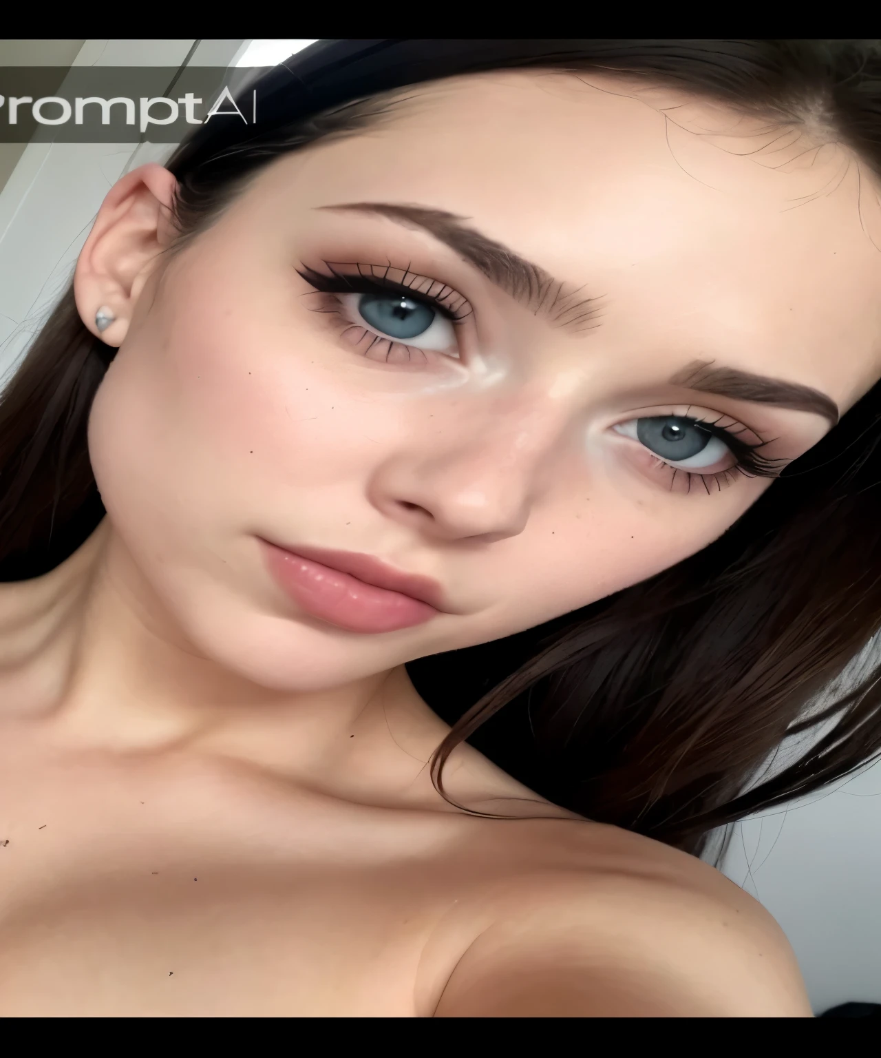 Un primer plano de una mujer con un pecho muy grande, pale skin, suave e impecable, ojos perfectos y detallados, pale skin suave natural, Retrato de Sophie Mudd, detailed and cara perfecta, cara perfecta and eyes, cara perfecta ), detailed cara perfecta, Cara extremadamente hermosa, hermosos ojos enormes, maquillaje sutil, rostro perfecto y detallado, hermosos rasgos faciales finos, cejas delicadas, maquillaje suave