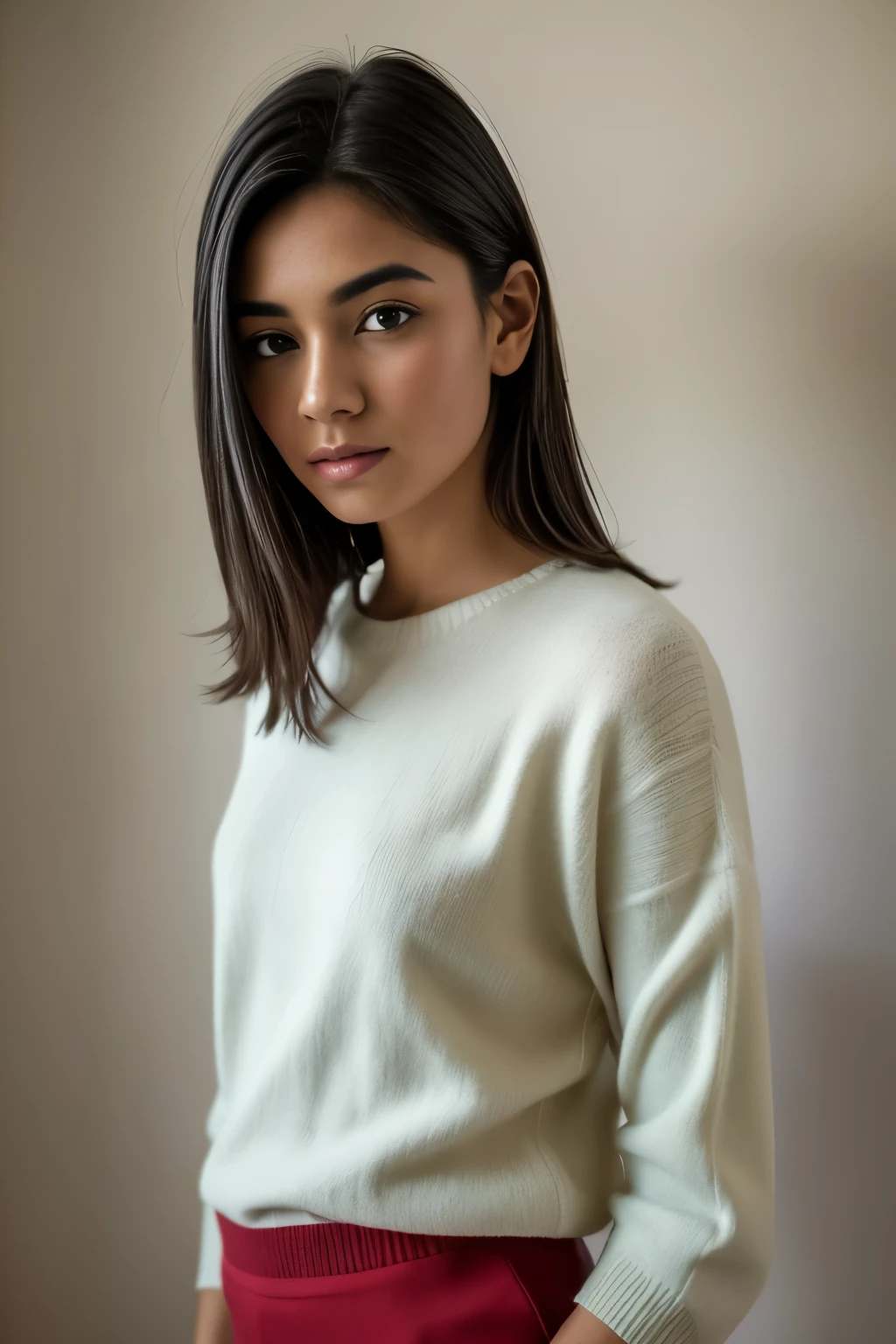 Beautiful ,23 years young Indian girl healthy, confidential looking,8k,realistic, raw photo,dark brown hair,fair skin, indian,long hair,clear facial features,, very detailed, 23years old, innocent face, natural wavy hair, high resolution, masterpiece, best quality, intricate details, highly detailed, sharp focus, detailed skin, realistic skin texture, texture, detailed eyes, professional, 4k, charming smile, shot on Canon, 85mm, shallow depth of field, kodak vision color, perfect fit body, extremely detailed, foto_\(ultra\), photorealistic, realistic, post-processing, maximum detail, roughness, real life, ultra realistic, photorealism, photography, 8k uhd, photography wearing Maroon turtleneck top, braid|Pensive look| Window seat view