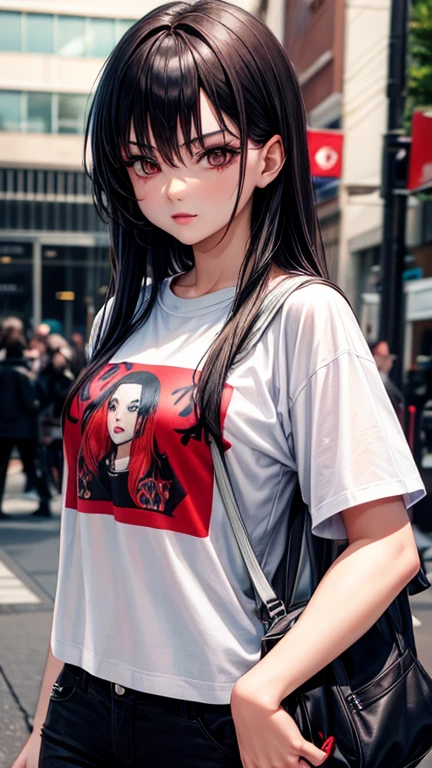 Hot goth wearing a red hot chili peppers t-shirt