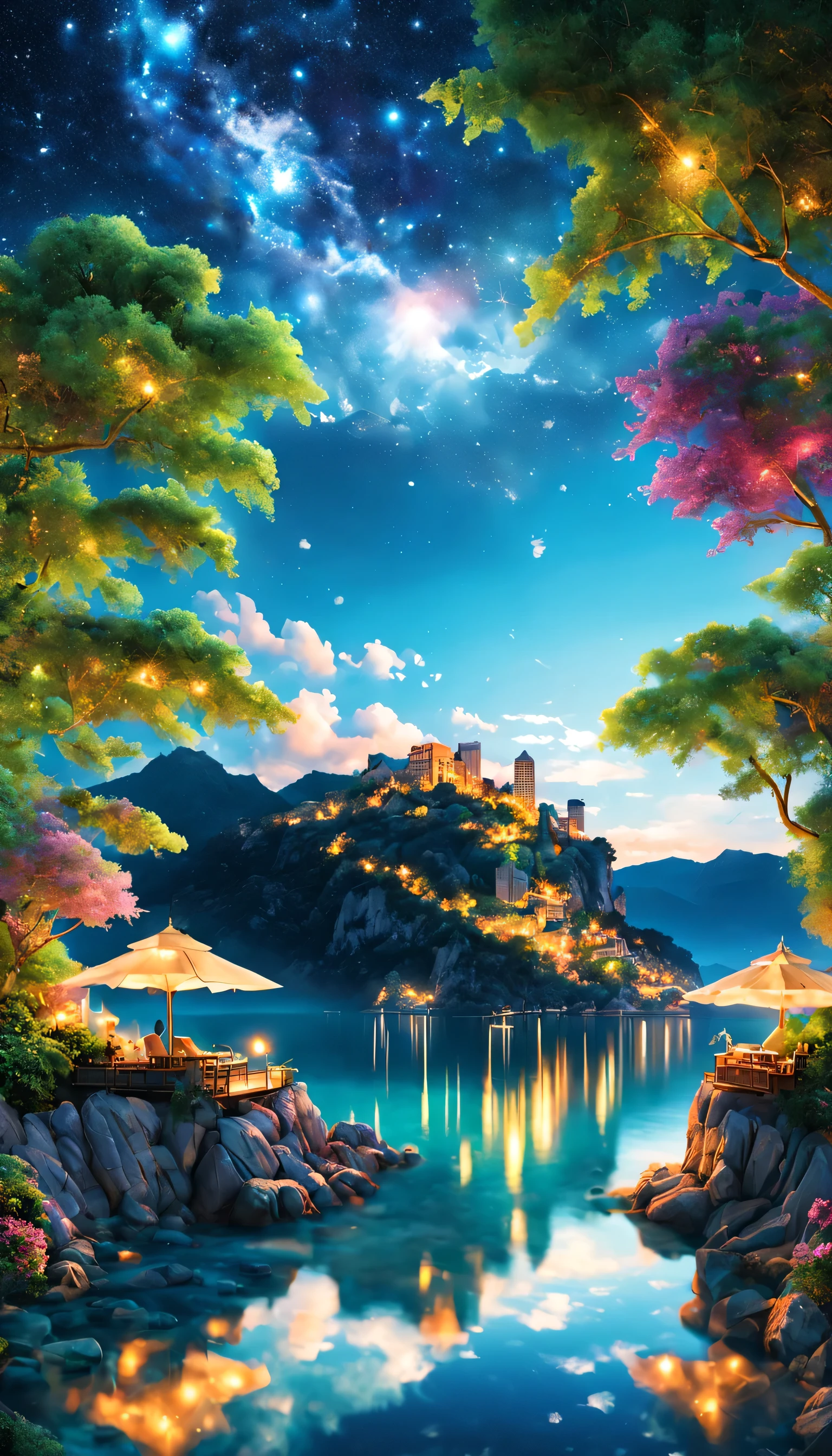 Highestのリゾート地の風景photograph,beautiful sea,高品質でwonderful家具:designer furniture,A beautiful sky spreads out,dream-like,summer,cloud,sky blue,Marine Blue,wonderful景色が広がります,Luxury Resorts,luxurious space,Velar,An environment surrounded by rich nature,Highestの時間をあなたに,Highest品質,photograph,structurally correct,perfect composition,広告用に撮影されたphotograph,beautiful light and shadow,Photographed by a professional photographer,Highestのリゾート地に選ばれた,rich colors,Cast colorful spells,be familiar with,fantastic,wonderful,South of France,light effect,Sparkling,reflection,night,night空,star,Highest