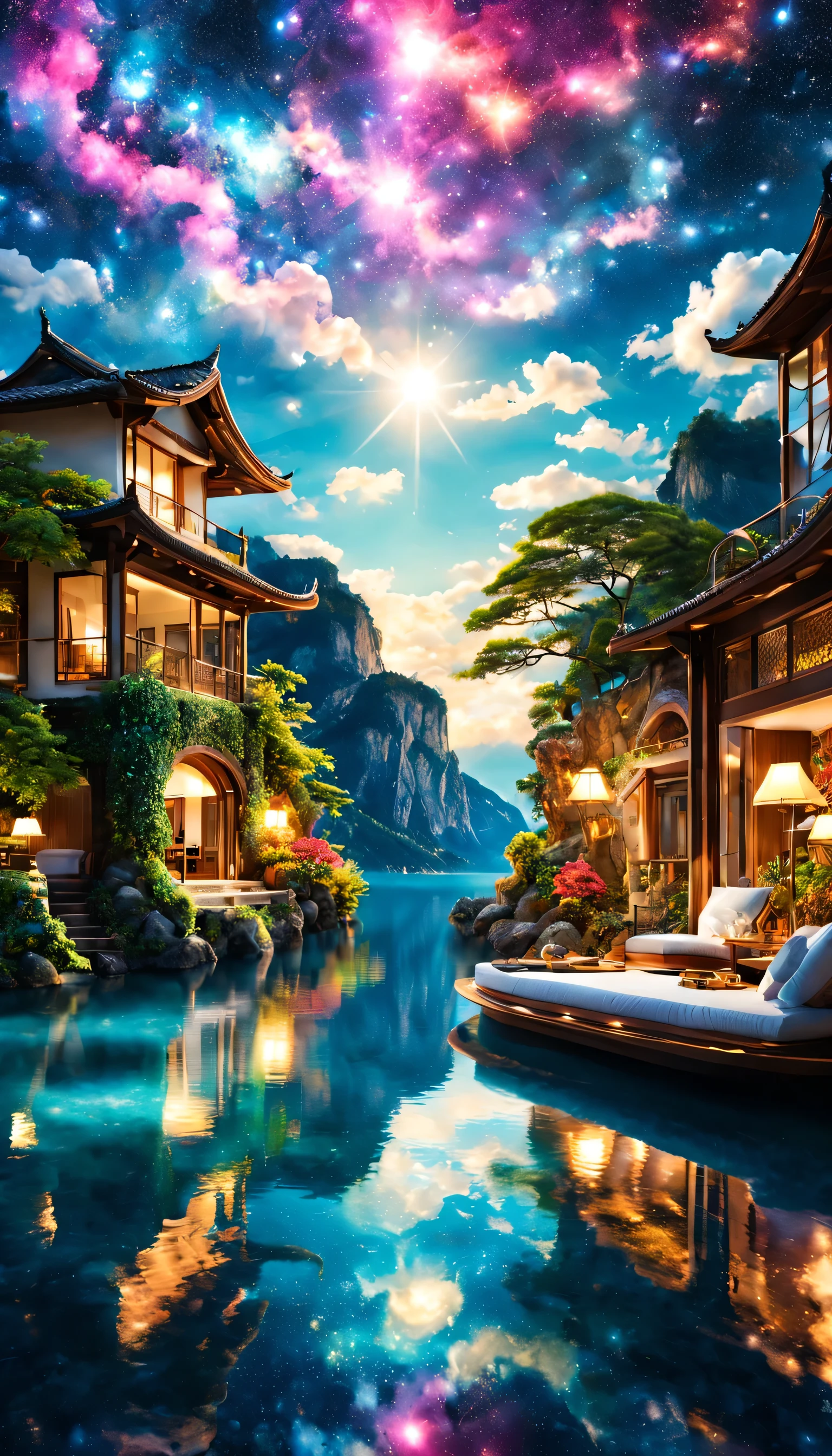 Highestのリゾート地の風景photograph,beautiful sea,高品質でwonderful家具:designer furniture,A beautiful sky spreads out,dream-like,summer,cloud,sky blue,Marine Blue,wonderful景色が広がります,Luxury Resorts,luxurious space,Velar,An environment surrounded by rich nature,Highestの時間をあなたに,Highest品質,photograph,structurally correct,perfect composition,広告用に撮影されたphotograph,beautiful light and shadow,Photographed by a professional photographer,Highestのリゾート地に選ばれた,rich colors,Cast colorful spells,be familiar with,fantastic,wonderful,Italy,light effect,Sparkling,reflection,night,night空,star,Highest