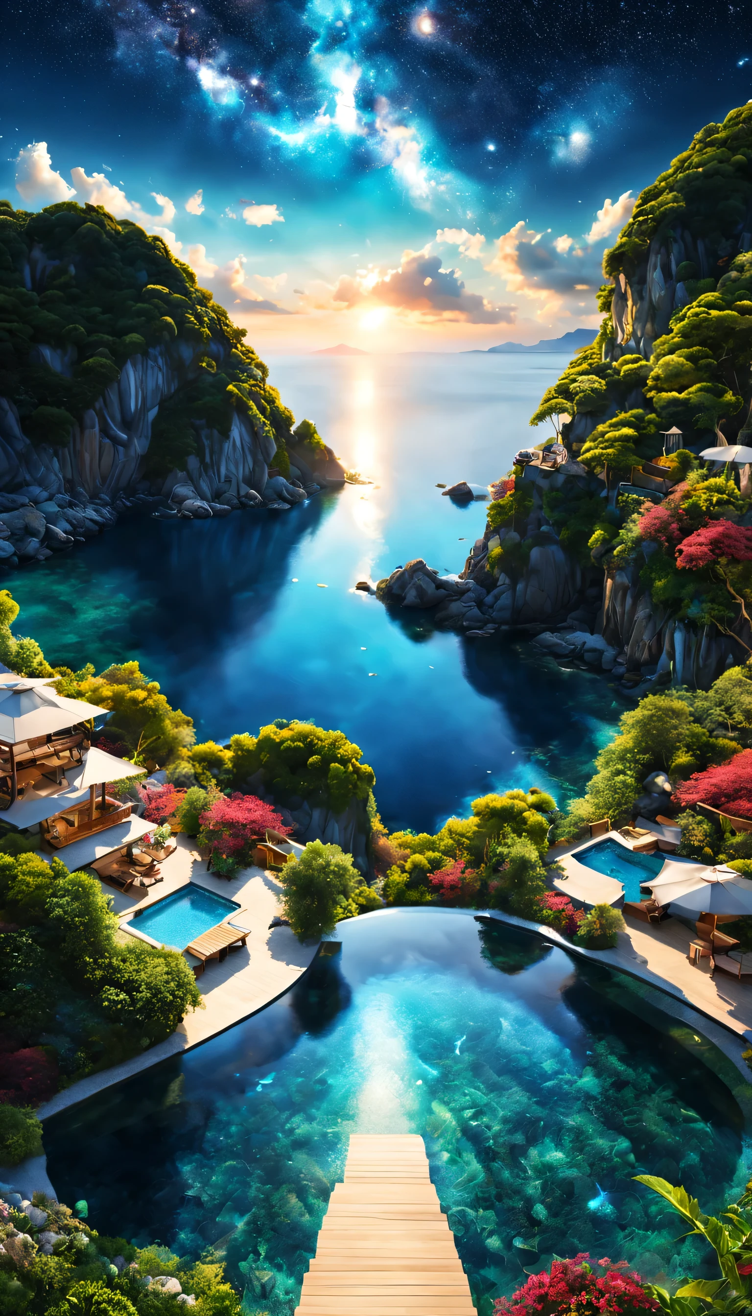 Highestのリゾート地の風景photograph,beautiful sea,高品質でwonderful家具:designer furniture,A beautiful sky spreads out,dream-like,summer,cloud,sky blue,Marine Blue,wonderful景色が広がります,Luxury Resorts,luxurious space,Velar,An environment surrounded by rich nature,Highestの時間をあなたに,Highest品質,photograph,structurally correct,perfect composition,広告用に撮影されたphotograph,beautiful light and shadow,Photographed by a professional photographer,Highestのリゾート地に選ばれた,rich colors,Cast colorful spells,be familiar with,fantastic,wonderful,Italy,light effect,Sparkling,reflection,night,night空,star,Highest