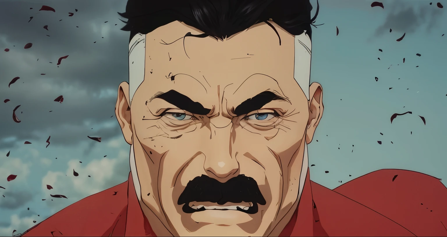 (obra de arte), (extremamente complexo:1.3), (realista), superheroi, acesso de furia, gritando, olhos azuis, bigode, cabelo grisalho, musculoso, a, from the invincible series, fotografia profissiona, sharp focus, dramatic, premiado, cinematic lighting, Octane rendering, motor irreal, dtx volumétrico, (Film grain)
