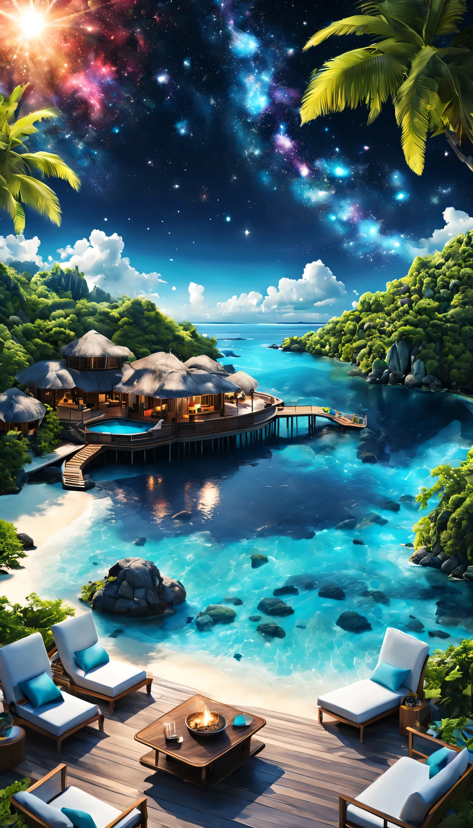 Highestのリゾート地の風景photograph,beautiful sea,高品質でwonderful家具:designer furniture,A beautiful sky spreads out,dream-like,summer,cloud,sky blue,Marine Blue,wonderful景色が広がります,Luxury Resorts,luxurious space,Velar,An environment surrounded by rich nature,Highestの時間をあなたに,Highest品質,photograph,structurally correct,perfect composition,広告用に撮影されたphotograph,beautiful light and shadow,Photographed by a professional photographer,Highestのリゾート地に選ばれた,rich colors,Cast colorful spells,be familiar with,fantastic,wonderful,maldives,light effect,Sparkling,reflection,night,night空,star,Highest