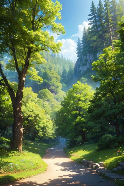 (best quality,4K,8k,high resolution,masterpiece:1.2),Super detailed,(actual,photoactual,photo-actual:1.37),Sunlight passing through leaves in the forest,Beautiful peaceful scene in anime style,beautiful anime scene,anime nature,anime movie background,Lush、Vibrant anime style 8K forest,anime scenery,colorful anime background,anime background,beautiful anime scenery,great magic tree,Studio Ghibli style sunny apartment,Today’s recommended anime is still,epic 8k HD anime shot,anime background art