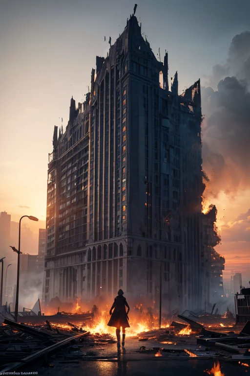 (best quality,4K,8k,high resolution,masterpiece:1.2),Super detailed,actual,photoactual:1.37,dynamic lighting,Bokeh,Warm colors,Squeeze,energetic,fear,concept artist,hazy atmosphere,The presence,mysterious shadow,chaotic scene,Broken dreams,desolate landscape,gothicarchitecture,smoke and ashes,drama composition,Spectacular fire effects,ominous skies,devastating consequences,Destroyed buildings,people running in panic,surreal atmosphere,serious situation,terrible disaster en.weekpedia.organize/week/disaster,despair,Tormented souls,derelict house
