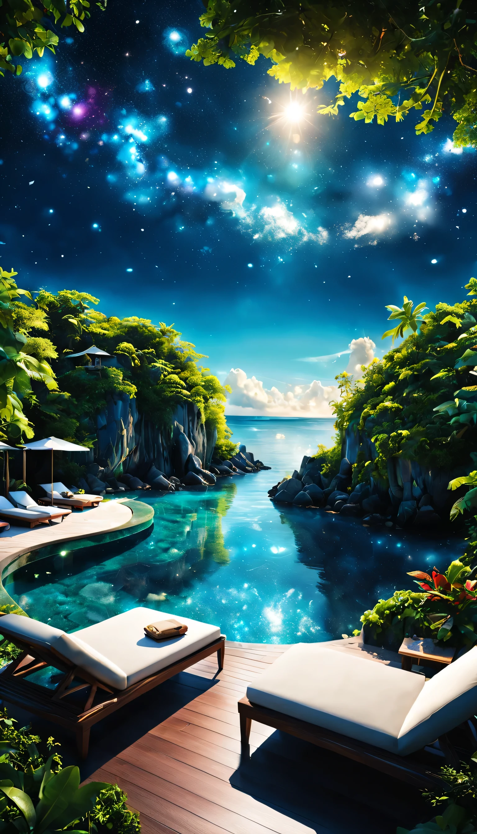 Highestのリゾート地の風景photograph,beautiful sea,高品質でwonderful家具:designer furniture,A beautiful sky spreads out,dream-like,summer,cloud,sky blue,Marine Blue,wonderful景色が広がります,Luxury Resorts,luxurious space,Velar,An environment surrounded by rich nature,Highestの時間をあなたに,Highest品質,photograph,structurally correct,perfect composition,広告用に撮影されたphotograph,beautiful light and shadow,Photographed by a professional photographer,Highestのリゾート地に選ばれた,rich colors,Cast colorful spells,be familiar with,fantastic,wonderful,maldives,light effect,Sparkling,reflection,night,night空,star,Highest