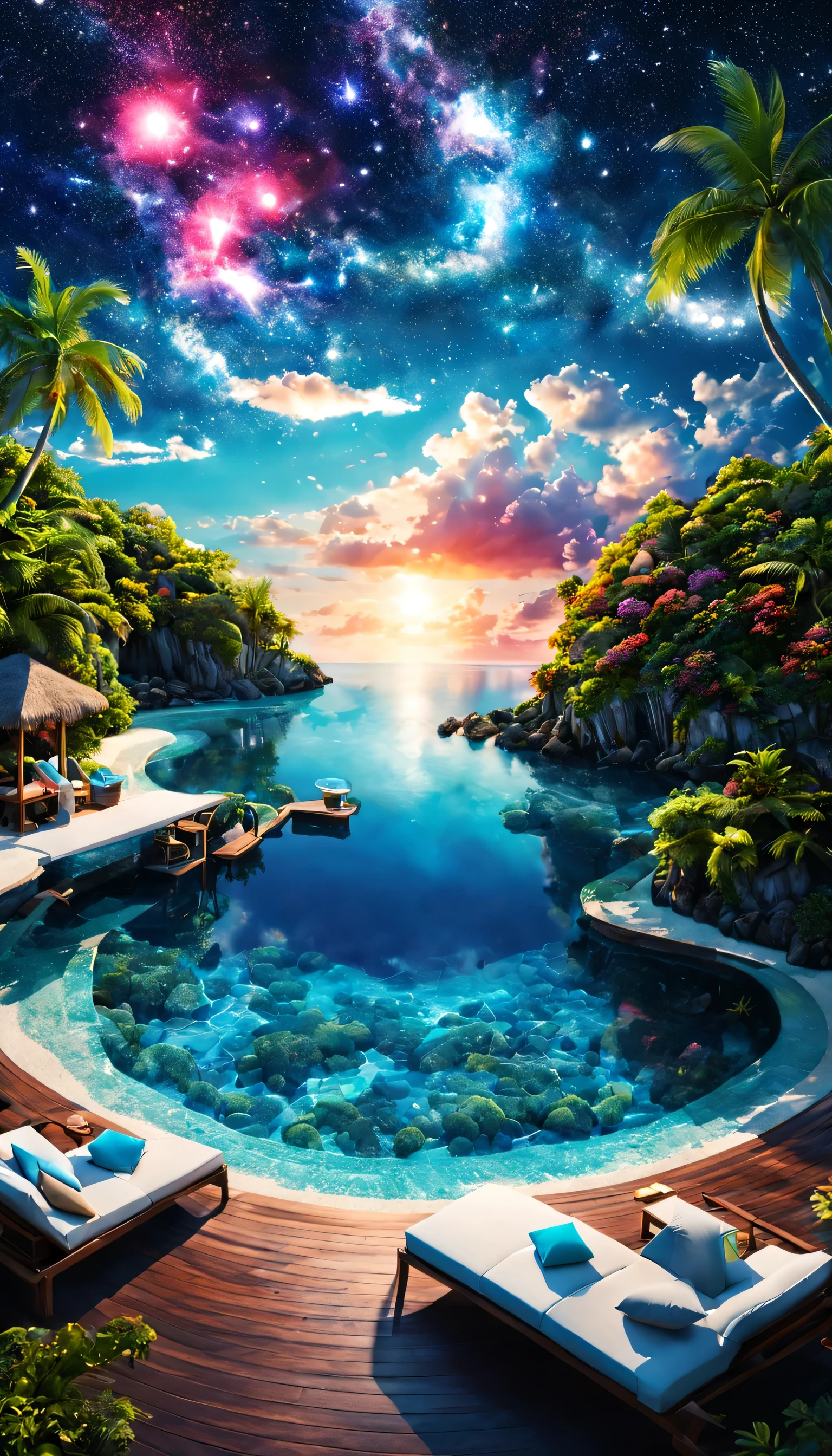 Highestのリゾート地の風景photograph,beautiful sea,高品質でwonderful家具:designer furniture,A beautiful sky spreads out,dream-like,summer,cloud,sky blue,Marine Blue,wonderful景色が広がります,Luxury Resorts,luxurious space,Velar,An environment surrounded by rich nature,Highestの時間をあなたに,Highest品質,photograph,structurally correct,perfect composition,広告用に撮影されたphotograph,beautiful light and shadow,Photographed by a professional photographer,Highestのリゾート地に選ばれた,rich colors,Cast colorful spells,be familiar with,fantastic,wonderful,maldives,light effect,Sparkling,reflection,night,night空,star,Highest