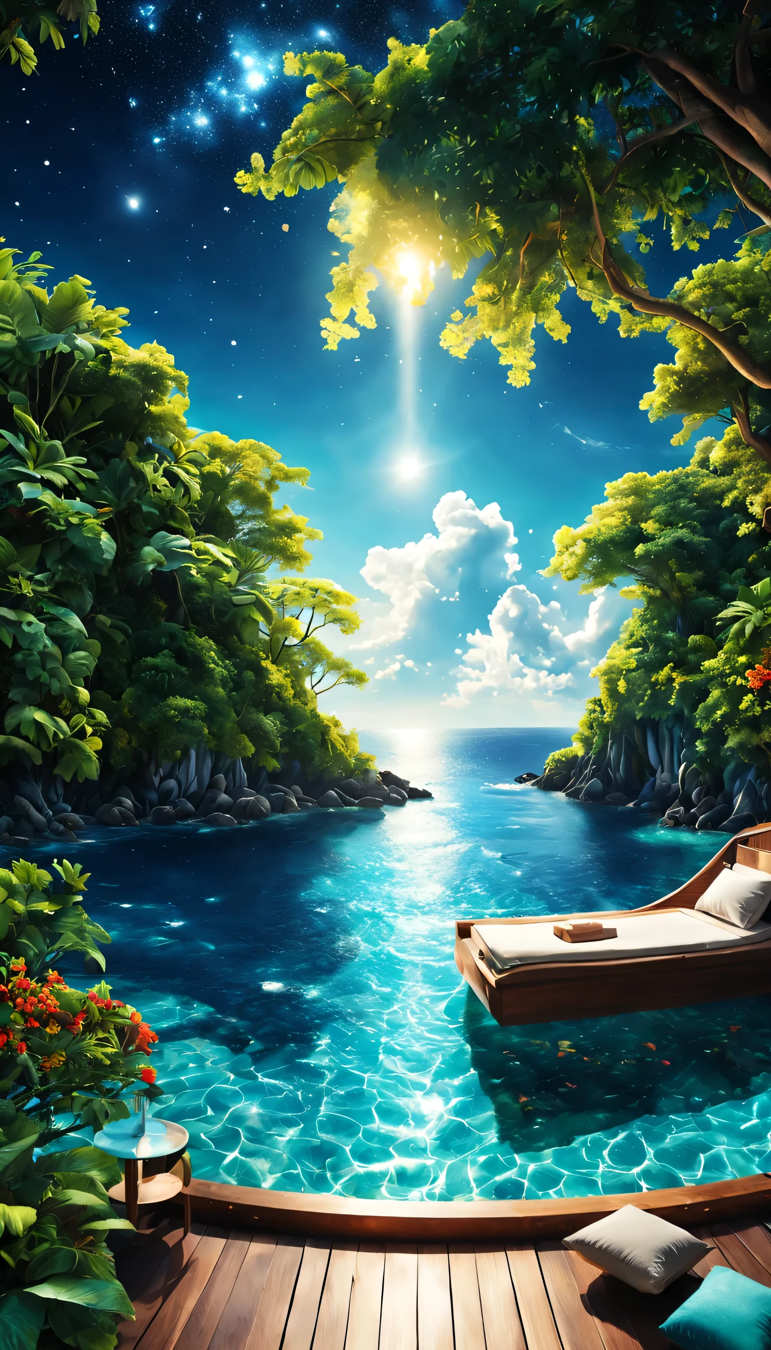 Highestのリゾート地の風景photograph,beautiful sea,高品質でwonderful家具:designer furniture,A beautiful sky spreads out,dream-like,summer,cloud,sky blue,Marine Blue,wonderful景色が広がります,Luxury Resorts,luxurious space,Velar,An environment surrounded by rich nature,Highestの時間をあなたに,Highest品質,photograph,structurally correct,perfect composition,広告用に撮影されたphotograph,beautiful light and shadow,Photographed by a professional photographer,Highestのリゾート地に選ばれた,rich colors,Cast colorful spells,be familiar with,fantastic,wonderful,maldives,light effect,Sparkling,reflection,night,night空,star,Highest
