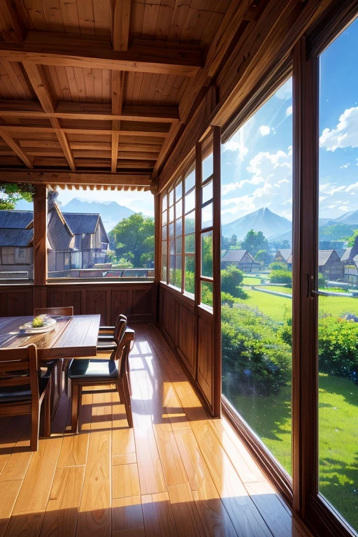 (best quality,4K,8k,high resolution,masterpiece:1.2),Super detailed,(actual,photoactual,photo-actual:1.37),illustration,anime style house，Has a thatched roof and large windows,Cozy multi-dimensional bistro,Frames from popular Isshoni anime,Magical bustling town,Yurucamp Featured Anime Stills,anime screenshot,Celebrity style anime portrait