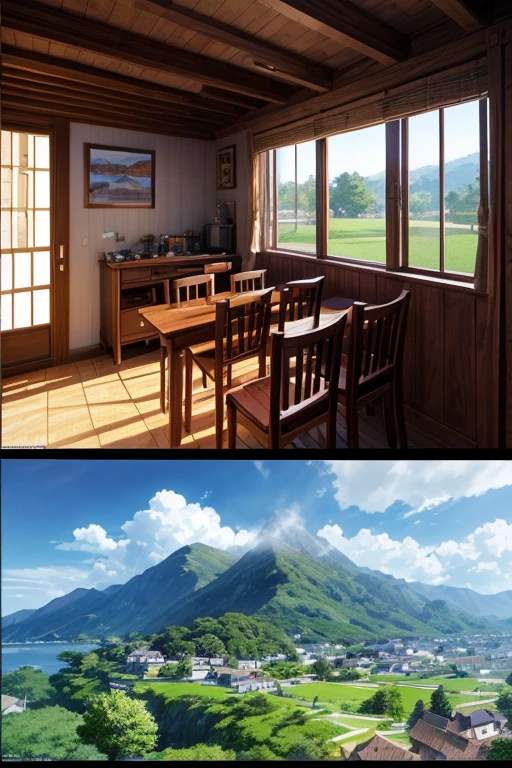 (best quality,4K,8k,high resolution,masterpiece:1.2),Super detailed,(actual,photoactual,photo-actual:1.37), anime style house, Thatched roof and large windows, popular Issei anime, Cozy multi-dimensional bistro, Screenshots from animated movies, Issei, Today’s recommended anime is still, Bustling magic town, Yurucamp anime, Screenshot from 2012 Times animation, Screenshots from anime movies, celebrity style anime.