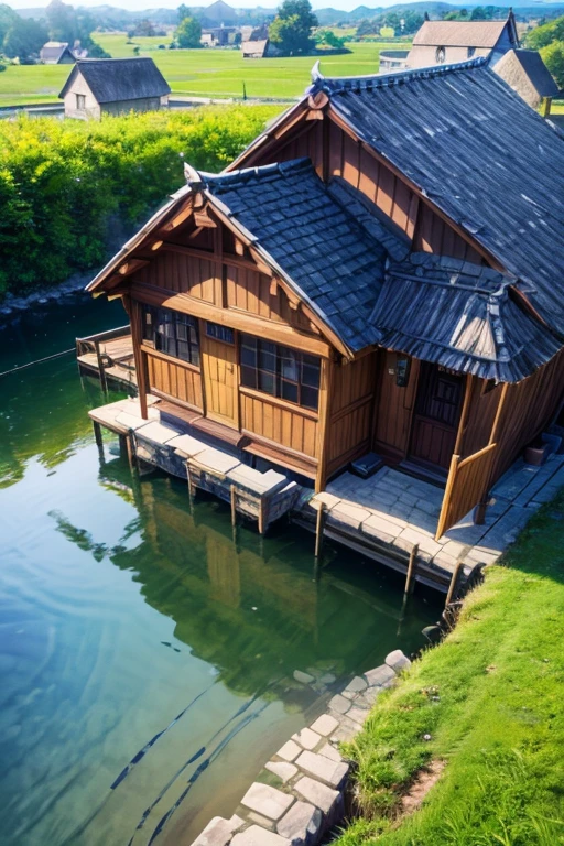 (best quality,4k,8k,highres,masterpiece:1.2),ultra-detailed,(realistic,photorealistic,photo-realistic:1.37),anime style house,thatched roof and large windows,popular Isemei anime,multi-dimensional cozy tavern,screenshot from an animated film,Isemei,today's recommended anime is still,bustling magical town,anime Yurucamp,2012 animated film screenshot,celebrity-styled anime