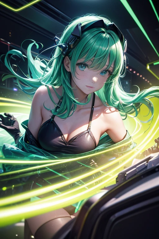 (close up:1.1, detail) man, green light, Room, (law:1.1), (visual effects shoot:1.1), (Stunning visual effects:1.1), (full color still:1.1), (holographic hover:1.1) - car