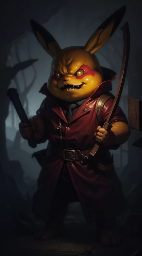 Scary big Pikachu，Pikachu is very angry，Thick mist wraps the vines, There is a big red moon behind，a haunted house,strange forest,abandoned shelter,Creepy doll,sinister shadow,Possessed by demons,Haunted dollhouse,The Cursed Mirror,Prank activity,zombies apocalipsis,Spooky cemetery,,Evil spirits,