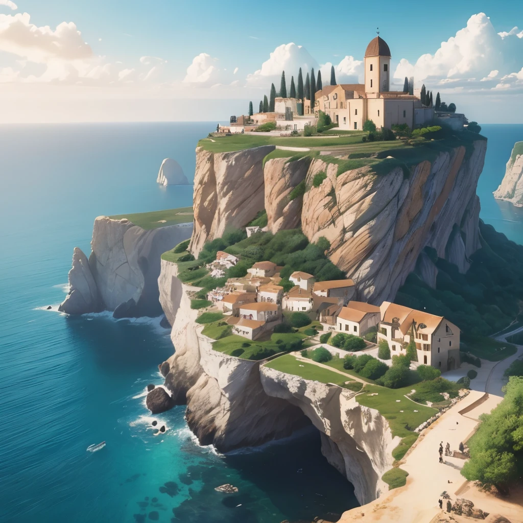 Landscape of a Mediterranean village built into a massive cliff