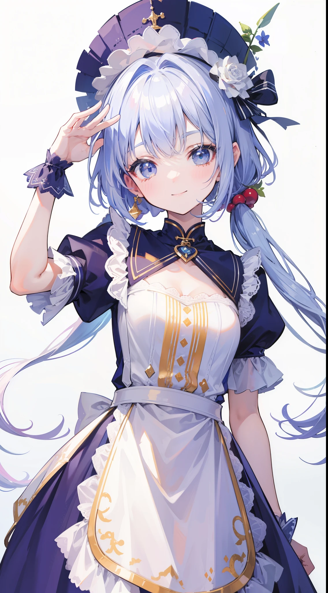 32k, best quality, ultra-detailed, high resolution, perfect anatomy, head on, cute girl, cute dress, cute hat, cute smile, colorful background, 