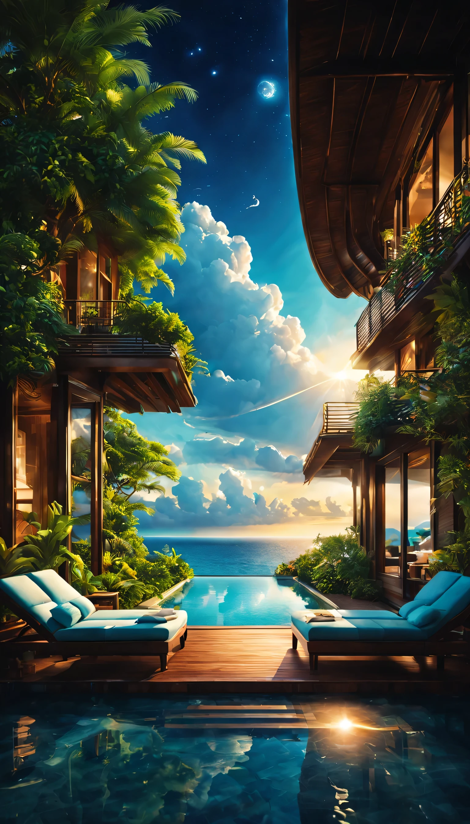 最高のリゾート地の風景photograph,beautiful sea,高品質でwonderful家具:designer furniture,A beautiful sky spreads out,dream-like,summer,cloud,sky blue,Marine Blue,wonderful景色が広がります,Luxury Resorts,luxurious space,Velar,An environment surrounded by rich nature,the best time for you,highest quality,photograph,structurally correct,perfect composition,広告用に撮影されたphotograph,beautiful light and shadow,Photographed by a professional photographer,Selected as the best resort,rich colors,Cast colorful spells,be familiar with,fantastic,wonderful,maldives,light effect,Sparkling,reflection,night,night空,star