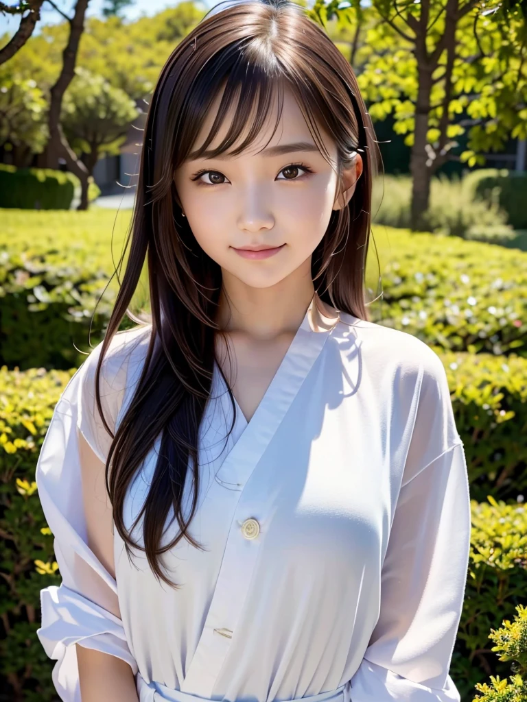 highest quality, realistic, 8K, High resolution, full color, 1 female, Female, 15 years old, (pupil, There's a light in my eyes), detailed beautiful face,beautiful skin,Fair skin,looking at the viewer:1.8, (1 female eyes looking at the viewer:1.55), Bright, wide-open kimono, smile, whole body、sexy、Bewitching