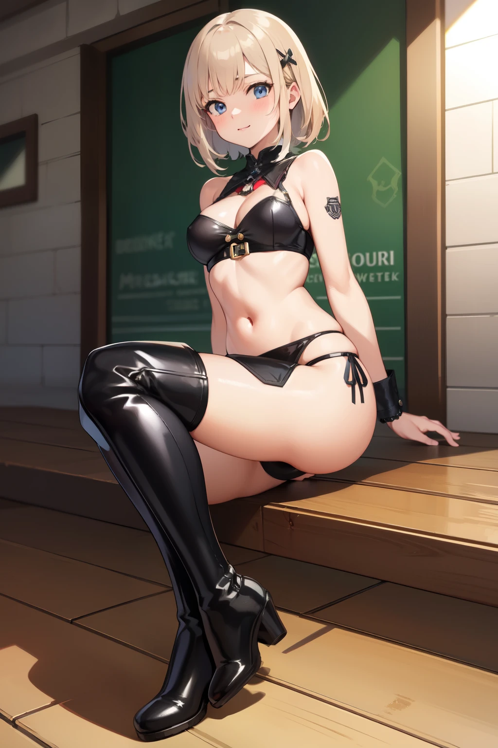 ((best quality)), ((Meisterwerk)), (detailliert), perfektes Gesicht, Leather Boots, Medium breasts