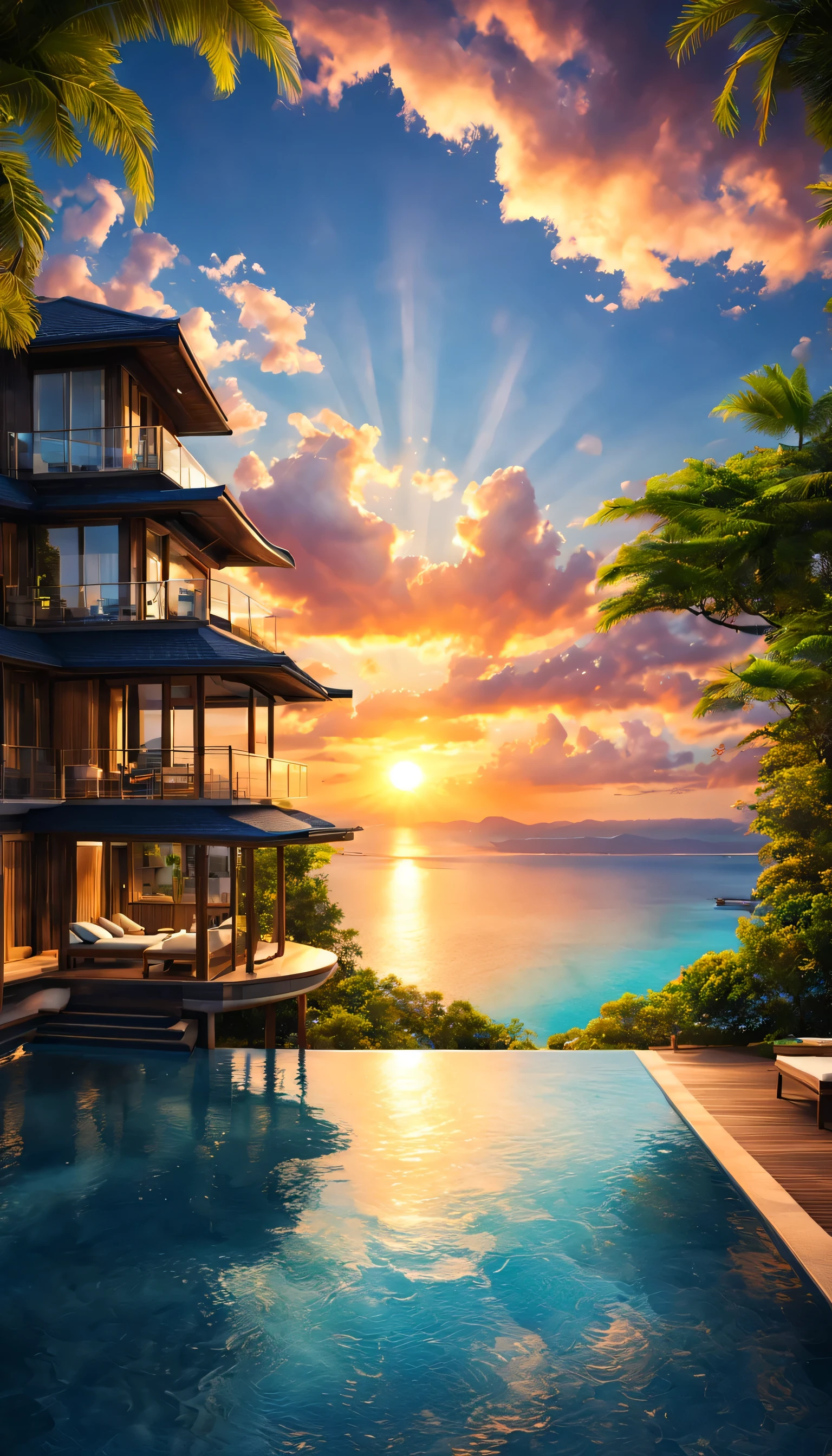 最高のリゾート地の風景photograph,beautiful sea,高品質でwonderful家具:designer furniture,A beautiful sky spreads out,dream-like,summer sunshine,cloud,sky blue,Marine Blue,wonderful景色が広がります,Luxury Resorts,luxurious space,Velar,An environment surrounded by rich nature,the best time for you,highest quality,photograph,structurally correct,perfect composition,広告用に撮影されたphotograph,beautiful light and shadow,Photographed by a professional photographer,Selected as the best resort,rich colors,Cast colorful spells,be familiar with,fantastic,wonderful,maldives,light effect,Sparkling,reflection,sunset,beautiful sunset