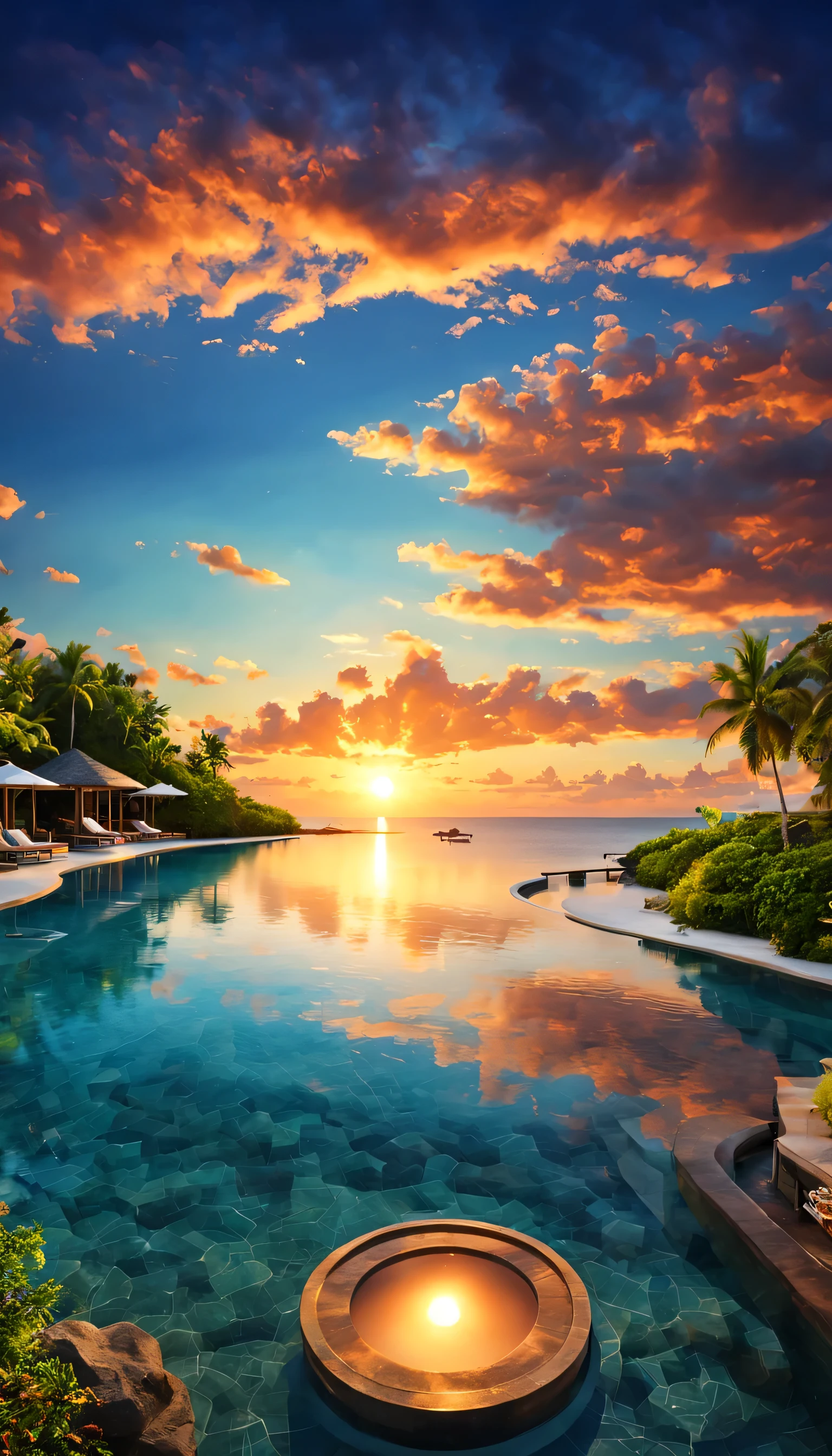 最高のリゾート地の風景photograph,beautiful sea,高品質でwonderful家具:designer furniture,A beautiful sky spreads out,dream-like,summer sunshine,cloud,sky blue,Marine Blue,wonderful景色が広がります,Luxury Resorts,luxurious space,Velar,An environment surrounded by rich nature,the best time for you,highest quality,photograph,structurally correct,perfect composition,広告用に撮影されたphotograph,beautiful light and shadow,Photographed by a professional photographer,Selected as the best resort,rich colors,Cast colorful spells,be familiar with,fantastic,wonderful,maldives,light effect,Sparkling,reflection,sunset,beautiful sunset