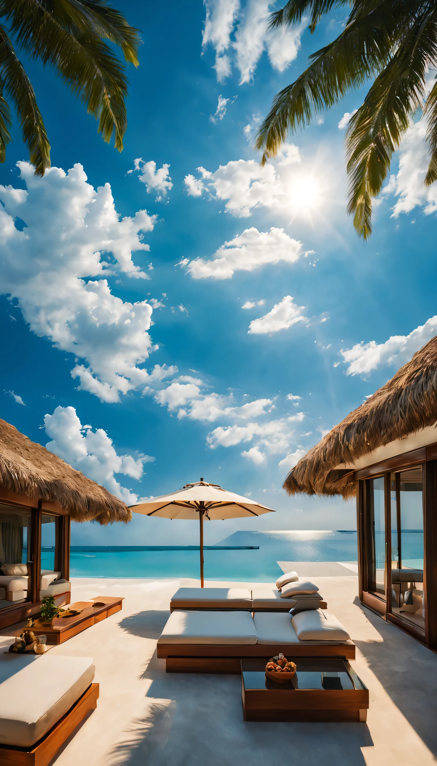 最高のリゾート地の風景photograph,beautiful sea,高品質でwonderful家具:designer furniture,A beautiful sky spreads out,dream-like,summer sunshine,cloud,sky blue,Marine Blue,wonderful景色が広がります,Luxury Resorts,luxurious space,Velar,An environment surrounded by rich nature,the best time for you,highest quality,photograph,structurally correct,perfect composition,広告用に撮影されたphotograph,beautiful light and shadow,Photographed by a professional photographer,Selected as the best resort,rich colors,Cast colorful spells,be familiar with,fantastic,wonderful,maldives,light effect,Sparkling,reflection,sunset,beautiful sunset
