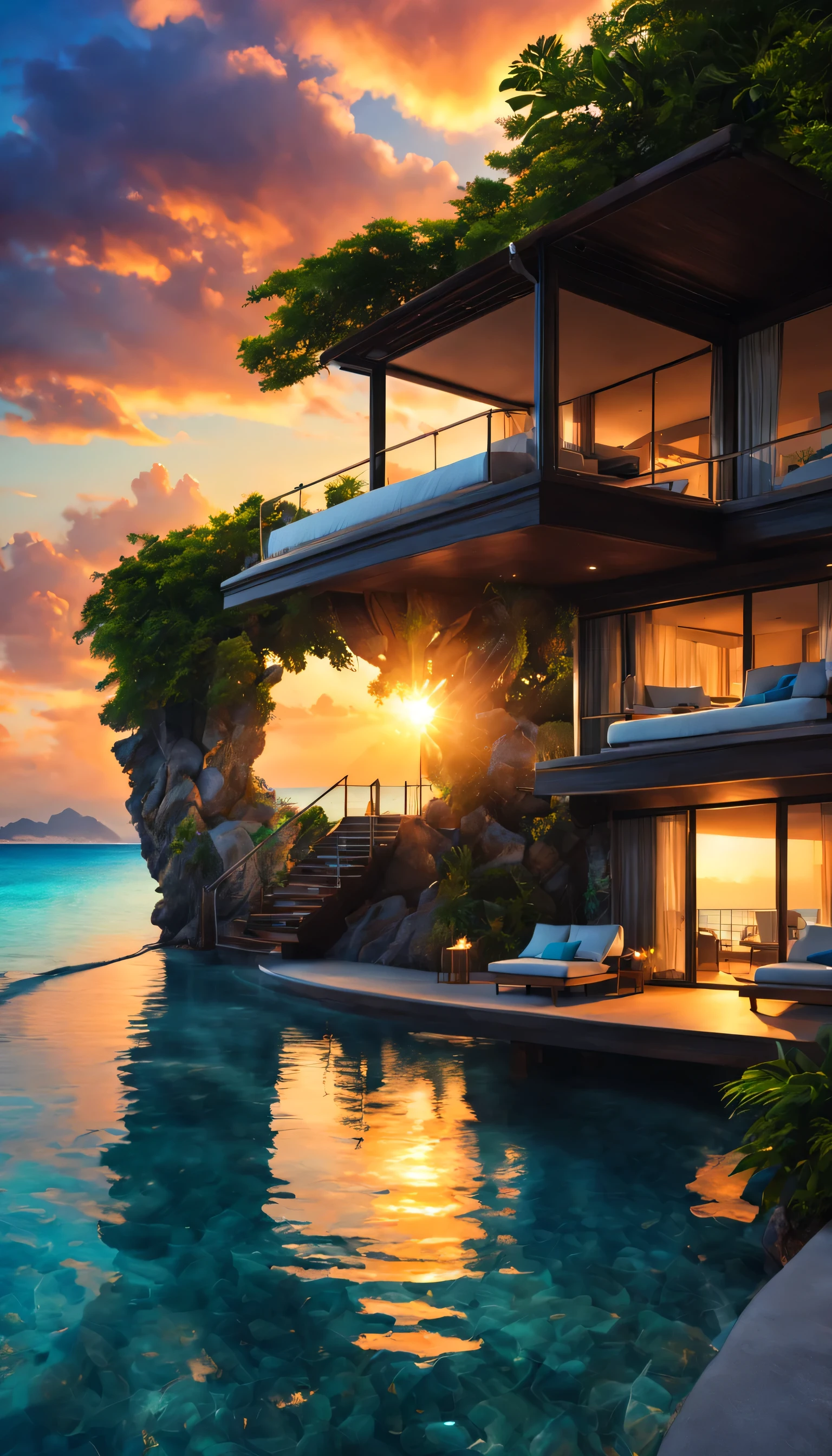 最高のリゾート地の風景photograph,beautiful sea,高品質でwonderful家具:designer furniture,A beautiful sky spreads out,dream-like,summer sunshine,cloud,sky blue,Marine Blue,wonderful景色が広がります,Luxury Resorts,luxurious space,Velar,An environment surrounded by rich nature,the best time for you,highest quality,photograph,structurally correct,perfect composition,広告用に撮影されたphotograph,beautiful light and shadow,Photographed by a professional photographer,Selected as the best resort,rich colors,Cast colorful spells,be familiar with,fantastic,wonderful,maldives,light effect,Sparkling,reflection,sunset,beautiful sunset
