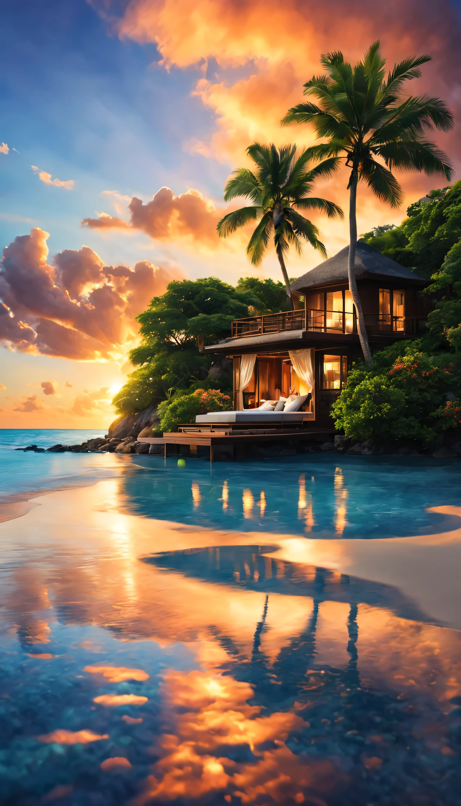 最高のリゾート地の風景photograph,beautiful sea,高品質でwonderful家具:designer furniture,A beautiful sky spreads out,dream-like,summer sunshine,cloud,sky blue,Marine Blue,wonderful景色が広がります,Luxury Resorts,luxurious space,Velar,An environment surrounded by rich nature,the best time for you,highest quality,photograph,structurally correct,perfect composition,広告用に撮影されたphotograph,beautiful light and shadow,Photographed by a professional photographer,Selected as the best resort,rich colors,Cast colorful spells,be familiar with,fantastic,wonderful,maldives,light effect,Sparkling,reflection,sunset,beautiful sunset
