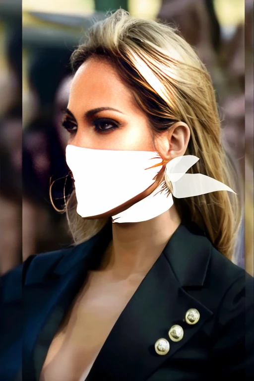 a close up of a woman wearing a mascarilla and a suit, jennifer lopez, partially mascarillaed, j - lo, no mascarilla, one single mascarilla, Cara oscurecida, mascarilla off, cara cubierta, mascarillaed, face is wrapped in a black scarf, facemascarilla, ( ( mascarilla ) ), La cara cubre la mitad del marco, mascarilla, Accesorios faciales, wearing a mascarilla, scarf neck tight, big dark eyes, black leather jacket,