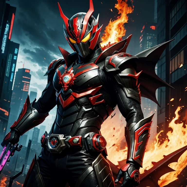 Kamen rider dragon empire, fire,background cyberpunk,HD image