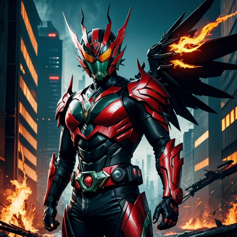 Kamen rider garuda,background cyberpunk,fire,stromHD image