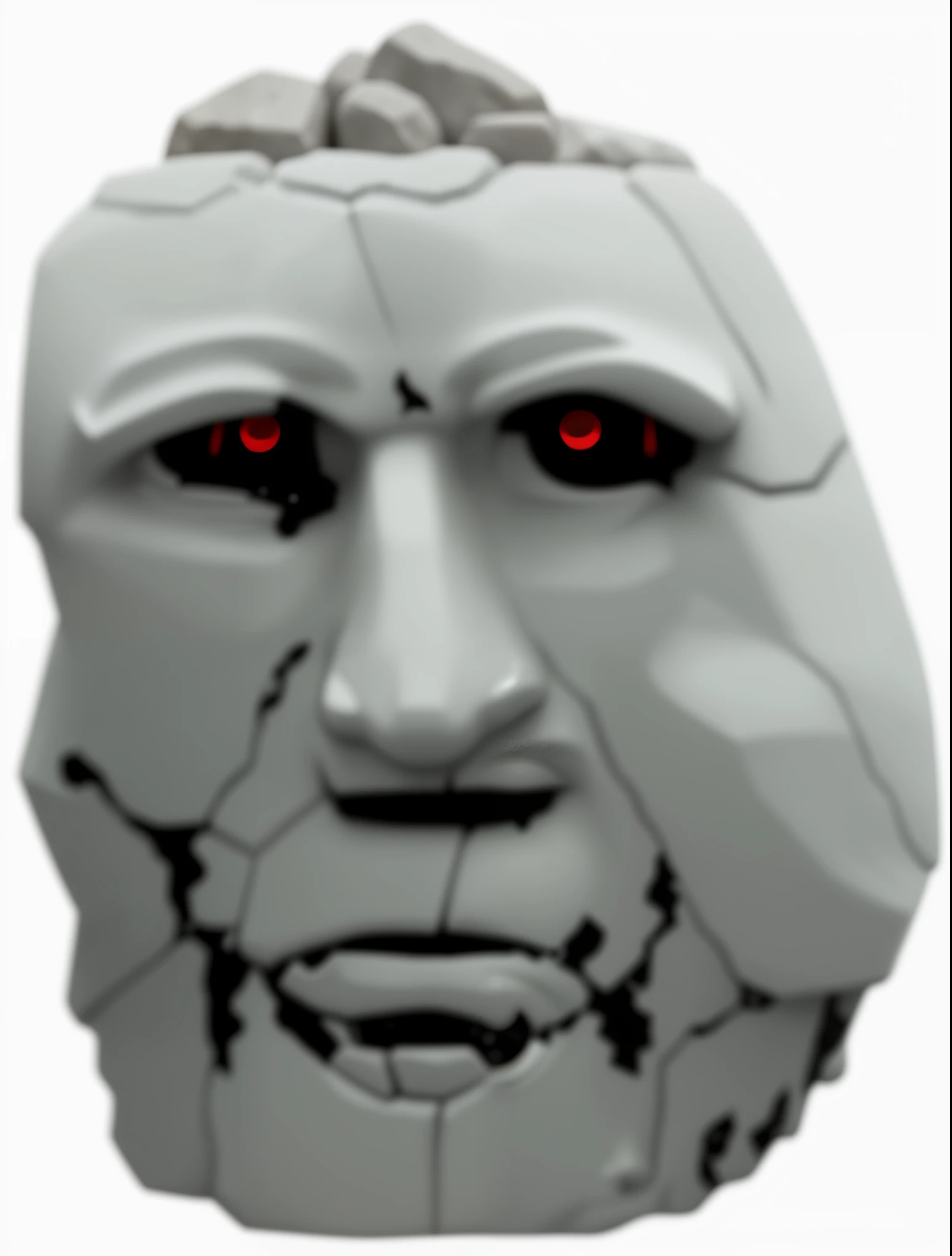 a character man face stone character, red eyes, stone