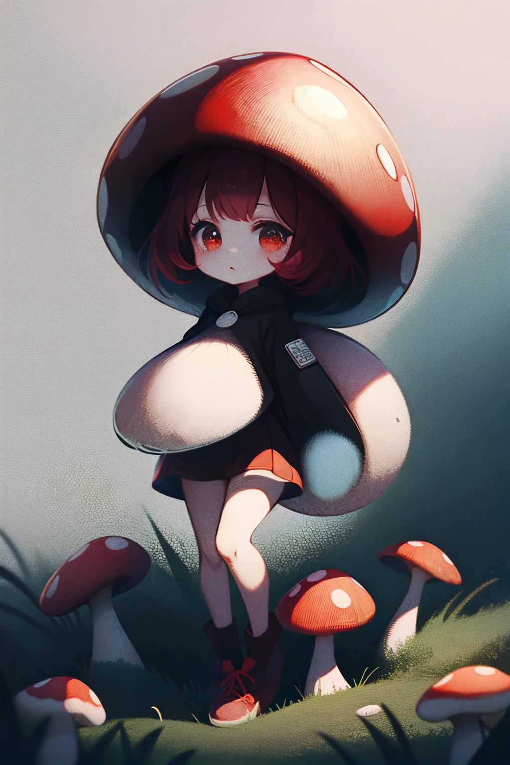 1 girl,Red mushroom,