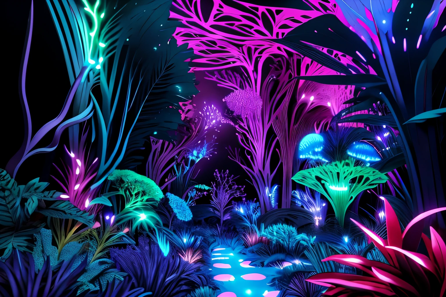 Dangerous Alien Jungle with Colorful Purple Bioluminescence