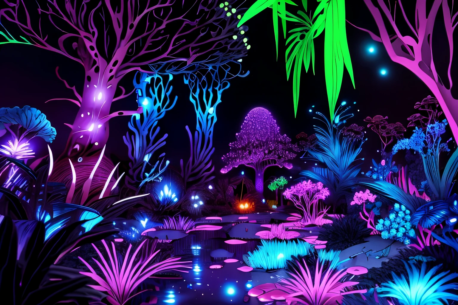 Dangerous Alien Jungle with Colorful Purple Bioluminescence