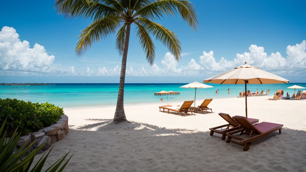 (best quality,4k,8k,highres,masterpiece:1.2),ultra-detailed,(realistic,photorealistic,photo-realistic:1.37),hotel beach resort, bright day, blue water, crowded beach, airplane view, sandy shore, palm trees, tropical vibes, waves crashing, people sunbathing, colorful beach umbrellas, beach chairs, refreshing drinks, resort facilities, luxury accommodation, ocean backdrop, sunny sky, clear horizon, peaceful atmosphere, gentle breeze, vibrant atmosphere, relaxing environment, joyful laughter, happy vacationers, scenic landscape, tranquil getaway, ultimate relaxation, exotic escape, idyllic beach scene.
