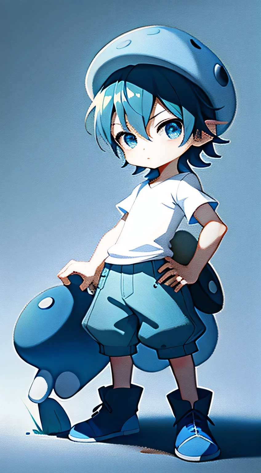 1 boy,blue mushroom hat,